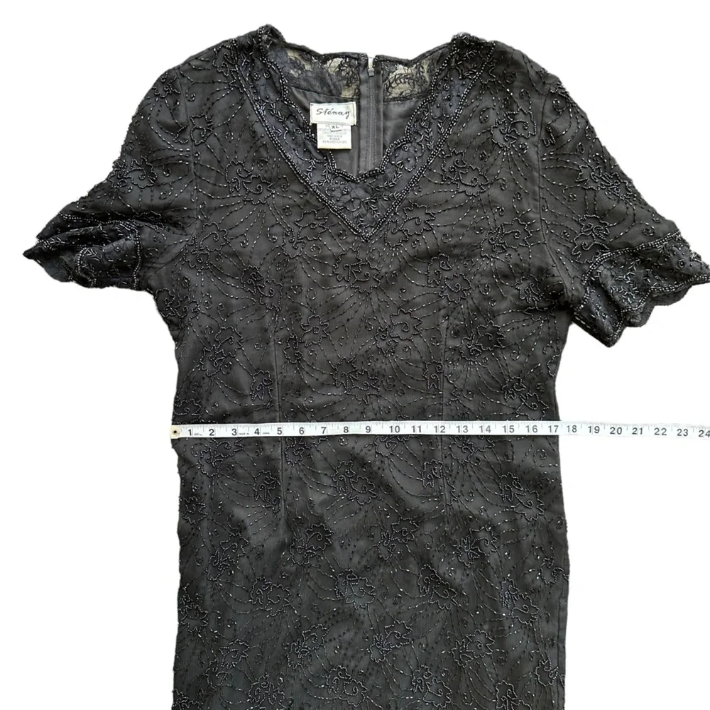 Vintage by Stenay Women's‎ Black Beaded Silk Midi Dress Size: XL